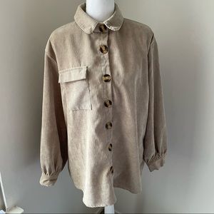 Nasty Gal Tan Corduroy Button Down Shirt/Jacket Shacket Women’s Size 6